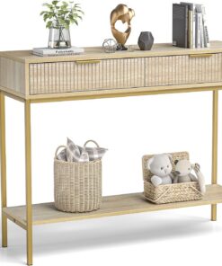 Mesa de consola, mesa de pasillo, mesa auxiliar, mesa de sofá con 2 cajones, 29,5 x 100 x 80 cm, pequeña mesa de exposición, pasillo, sala de estar, dormitorio