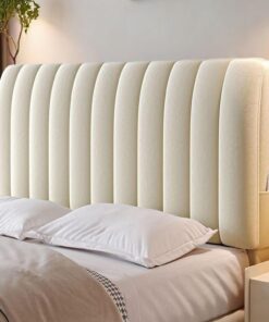 Funda de Protección de Cabecera Elástica, para Decoración Dormitorio | Tejido De Terciopelo Suave, para Camas Individuales Dobles King Queen, Con Bolsillo Lateral(Beige,220cm)