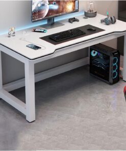 Escritorio para ordenador Mesa doble for Pc, escritorio for estudiantes, hogar, dormitorio, estudio, escritorio de oficina, mesa de juegos Simple de fibra de carbono Escritorio gaming(Blanco,160x60x75