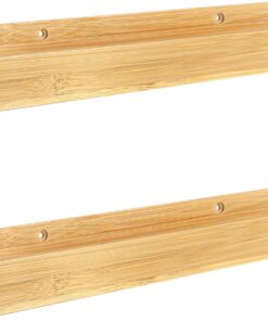 Estanterias de baño | Estanterias Pared sin Taladro (Adhesivo) | Baldas Pared sin Agujeros de Madera de Bambu | Repisas de Baño, Cocina y Dormitorio | 2 Unidad