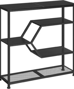 MAHANCRIS Mesa de Entrada, Consola de 5 Niveles, Mesita Estrecha de Estilo Industrial, Mesa de Sofá de 80 cm, Resistente Estructura Metálica, para Salón, Entrada, Pasillo, Negro ACTHB13101