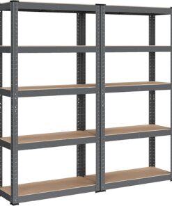 SONGMICS Juego de 2 Estanterías Almacenaje de 5 Niveles, Estantería Metálica, Modular, Garaje, Almacén, Trastero, Cocina, Carga de 650 kg, 30 x 75 x 150 cm, Gris y Natural GLR030G02
