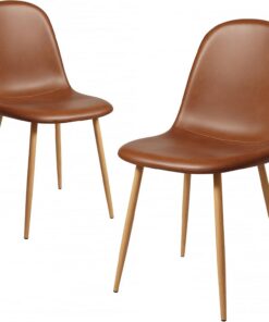 CangLong Juego de 2 Sillas de Comedor, Estilo Nórdico Vintage de Cuero Sintético con Patas de Metal, Sillas de Comedor para la Cocina, Sillones para el Salón, Color Marrón
