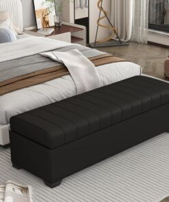 Taburete con Almacenamiento, | Banco otomano tapizado en piel sintética, con compartimento oculto(Nero,100cm/39.3in)