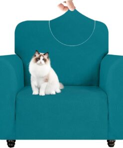 YSTELLAA Funda Sillon 1 Plaza Elasticas, Fundas De Sofa Ajustables, Universal Protector Cubre Sofa, con Reposabrazos, Antideslizante, Antiarañazos, Antimanchas, para Salón, Azul Pavo Real