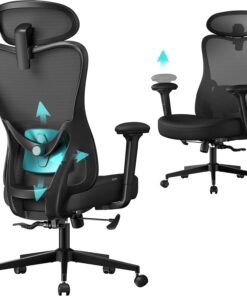 SONGMICS Silla de Oficina Ergonómica, Silla de Escritorio, con Reposacabezas y Soporte Lumbar Ajustables, Carga de 150 kg, Altura Ajustable, Negro Tinta OBN066BH01