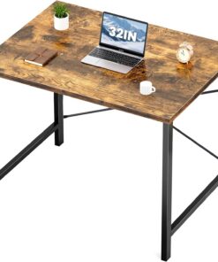 Sweetcrispy Escritorio de Oficina pequeño para computadora de 32 Pulgadas, para Estudiante, Trabajo de Escritura con Marco de Metal, Mesa de Madera, Moderno, Simple, para el hogar, Dormitorio, Color
