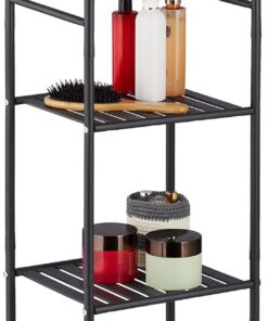 Relaxdays Estantería Metálica, Acero, 115x33x28 cm, Estante Baño y Cocina, 4 Baldas, Librería Metal, sin Fondo, Negro