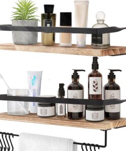 Uten Baldas Pared, Estante de Pared de 2 Niveles, Estante de Pared de Madera, 42 cm de Largo, 8 Ganchos, Adecuado para Dormitorio, Cocina, Baño, Sala de Estar, Solución Perfecta para Ahorrar Espacio