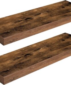 HOOBRO Estanterías de Pared, Juego de 2 Estantes de Pared de 60 cm, con Soportes Invisibles, para Baño, Dormitorio, Cocina, Oficina, Sala de Estar, Marrón Vintage EBF60BJ01