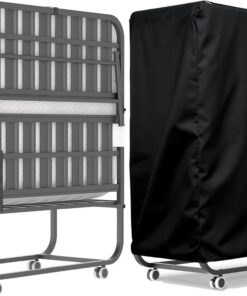 IKIMI Cama plegable con colchón para adultos, 96 x 190 cm, camas enrollables portátiles con ruedas, colchón de espuma viscoelástica gruesa, juego de cama plegable y colchón para invitados, marco de