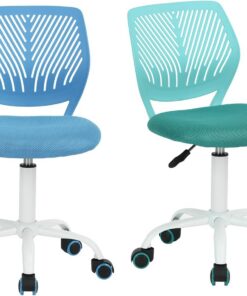 MEUBLE COSY Silla de Oficina Juego de 2, Silla de Escritorio Giratoria Regulable en Altura, sin Reposabrazos, con Ruedas para Teletrabajo, Estudio y Dormitorio, Azul + Turquesa