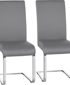 Yaheetech Pack de 2 Sillas de Comedor Cocina Moderna Tapizada Gris Claro | Silla para Comedor Tapizada de Piel Sintética, Pata Metal, Silla Altura de 47 cm, Capacidad Max de 135 KG, para Restaurante