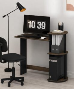 Furinno Escritorio Compacto de 29 Pulgadas para computadora, Color marrón rústico, Escritorio para Juegos con estantes, Escritorio de Oficina con Estante para Libros, para Oficina en casa, Sala de