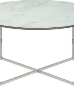 AC Design Furniture Antje Mesa de Centro Redonda, Ø: 80 x 45 cm, Áspecto Mármol Blanco/Cromo, Vidrio/Metal