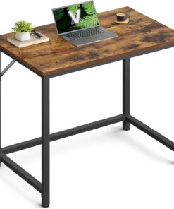 VASAGLE Escritorio, Mesa Oficina Pequeña y Estación Trabajo, Mesa para Teletrabajo, Estudio, Dormitorio, 50 x 80 x 76 cm, Estilo Industrial, Estructura Metal, Marrón Rústico y Negro Tinta LWD038B01