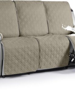 VANSOFY Fundas impermeables para sofá reclinable, fundas de sofá antideslizantes, 1 pieza, lavable, protector de muebles con correas elásticas, bolsillo para perros, mascotas (caqui, 3 plazas)