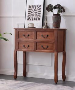 Mesa Consola Estilo Farmhouse con cajones, Mesa de Entrada Vintage de Madera Maciza con Gran Espacio de Almacenamiento, Armario para té, para Pasillo(Light Walnut,80cm/31.5in)