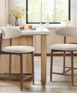 COLAMY Juego de 2 taburetes de Bar Acolchados Modernos de Mediados de Siglo con Respaldo con Patas de Madera para Cocina, Comedor, Isla, Color Beige, Juego de 2