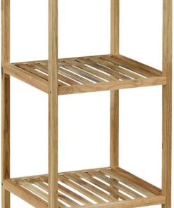 Relaxdays Estantería Baño, Madera Nogal, 5 Estantes Abiertos, 146x35,5x35,5 cm, Cuadrada, Cocina o Pasillo, Natural