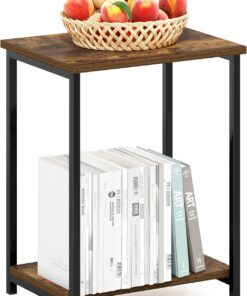 Furinno Simplista Mesa Auxiliar con Marco de Metal, Madera, Pino Ámbar, Paquete de 1