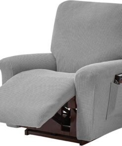 ele ELEOPTION Funda para sofá reclinable, Funda elástica para sillón de Descanso, Elastano Jacquard, 4 Piezas Funda elástica para sillón reclinable, sillón de Relax, de Masaje, Gris Claro