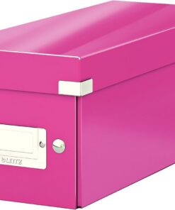 Leitz 60410023 - Caja para Guardar CDs Click & Store WOW, 84% Cartón Reciclado, Plegable, Portaetiquetas, Superficie Laminada, Volumen 5 Litros, 143x136x352mm, Color Fucsia, Capacidad Hasta 3kg