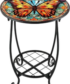 Mesa pequeña Mesa de Bebidas Metálica con Estampado Animales | Mesa para Exterior Para en Porche, Terraza, Jardín al Aire Libre, Patio, Salón, Dormitorio y Café