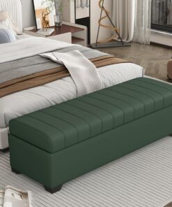 Taburete con Almacenamiento, | Banco otomano tapizado en piel sintética, con compartimento oculto(Green,120cm/47.2in)