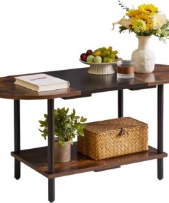 Aibiju Mesa de Centro, Mesita Baja Sofá, Mesa de té Lateral Industrial para Sala de Estar, Muebles del Hogar, Estilo Moderno, Marrón Rústico + Negro + Patas Negras, YD-011BH