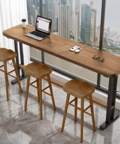 Barra terraza Mesas Altas De Bar Mesa de cocina industrial con borde rectangular Mesa de bar cuadrada Mesa auxiliar para exteriores Con base metálica Mesa estrecha de barra de cocina Sin taburete(Waln