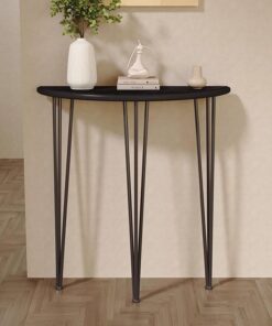 Mesa Consola de Media Luna de Madera, Mesa de Entrada Estrecha con Estructura de Metal, Mesa Auxiliar Semicircular para Sala de Estar, Pasillo, Recibidor y Entrada(Negro,60x25x80CM)