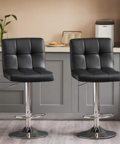 Sweetcrispy Juego de 2 taburetes de Bar, de Piel sintética, Acolchados, con reposapiés, Altura Ajustable 360°, Giratorio en Altura de 360°, Taburete de diseño, Taburete para Bar, mostrador, Cocina,