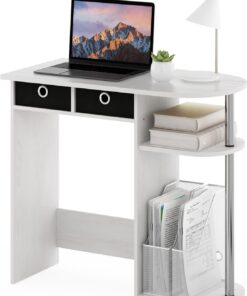 Furinno Go Green Escritorio para computadora portátil, Madera de ingeniería, Roble Blanco/Acero Inoxidable/Negro, 39.62 (D) x 80.01 (W) x 72.39 (H) cm