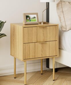 HEYZOEY Mesita de Noche, mesita de Noche Moderna, Estilo Bohemio, para Dormitorio, salón, Roble (2 cajones)