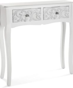 Versa Anjali Mueble Recibidor Estrecho para Entrada o Pasillo, Mesa Consola, con 2 cajones, Medidas (Al x L x An) 80 x 25 x 80 cm, Madera, Color Blanco