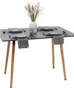 Relaxdays Mesa de Comedor Rectangular, 75 x 110 x 70 cm, MDF y bambú, para 4 Personas, Estilo escandinavo, Negro/Natural