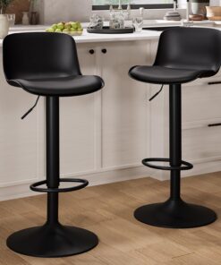 Kidol & Shellder Juego de 2 taburetes de Bar con Respaldo de Altura Ajustable, Color Negro, sillas de Bar giratorias, taburetes de Cocina para Cocina y mostrador