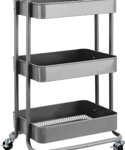 Amazon Basics Carrito de cocina o multiuso de 3 estantes con ruedas, Gris Oscuro