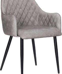 SONGMICS Silla de Comedor, Silla con Reposabrazos, Sillón Tapizado de PU con Efecto Vintage, Capacidad de Carga de 110 kg, para Comedor, Dormitorio, Sala de Estar, Gris LDC085G01