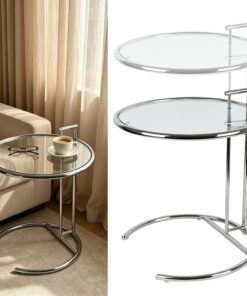 Mesa Auxiliar Redonda De Cristal, Mesa De Centro En Forma De C, Marco De Acero Inoxidable, Altura Regulable Hasta 66-91 Cm, Mesa De Cristal Para Salón, Tapa De Vidrio, Color Plateado