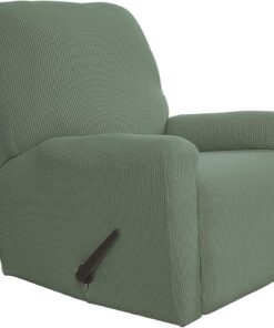 Easy-Going Funda elástica para sofá reclinable, 1 Pieza, Protector de Muebles, Suave, Parte Inferior elástica, para niños, Tela Jacquard de Elastano a Cuadros pequeños (reclinable, Verde grisáceo)
