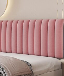 Cubierta Cabecero Cama Elástica Ajustable, Con Bolsillo Lateral, Lavable | Tejido De Terciopelo Suave, Protectora de Cabeceros para Decoración, Con Relleno, Todo Incluido(Pink,190cm)