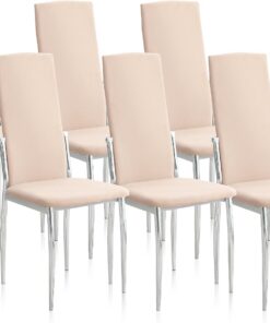 duehome | Pack 6 sillas de Comedor, salón o Cocina, Silla Acabado en Tela Jarama Color Beige, Modelo Sakura, Medidas: 43 cm (Ancho) x 53 cm (Largo) x 110 cm (Alto)