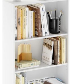 Furinno Jaya Estantería, Librero de 3 niveles con Repisas Ajustables, 24.1 x 62.2 x 102.4 cm, para organización y almacenamiento, para sala de estar, dormitorio y oficina en casa, Blanco