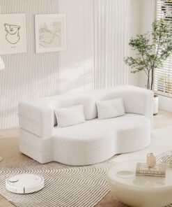 Sofá Cama Convertible, Sofá Futón Plegable De 78" con Almohadas, Colchón De Tela Teddy 2 En 1 para Sofá Cama, No Requiere Montaje, para Salón Invitados Oficina Apartamento(Color:White)
