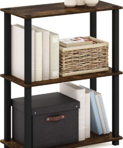 Furinno Turn Mostrar de Estanterías Versátil de 3 Niveles con Tubos Cuadrados, Ámbar Pino/Negro