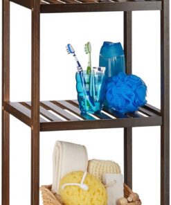 Relaxdays Estantería de bambú para baño, 4 estantes, madera, de pie, bambú, para cocina, 110x34,5x33 cm, Marrón Oscuro
