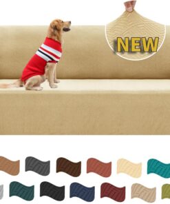 XINEAGE Funda de Sofá 3 Plazas, Fundas Sofa Elasticas para Salón, Fundas de Sofa Ajustables, Funda de Sofá Jacquard para Perros/Mascotas, Protector Sofa Antideslizante (3 Plazas, Beige)