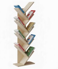 Baroni Home Librería de árbol Que Ahorra Espacio con 8 estantes, estantería Vertical de Suelo para salón, Estudio y Dormitorio, 20 x 40 x 127 cm, Natural